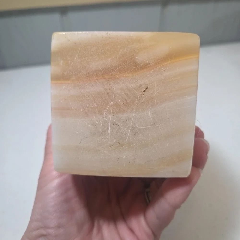Vintage Marble Onyx Cube Pen & Letter Holder Desktop Organizer Heavy Quality